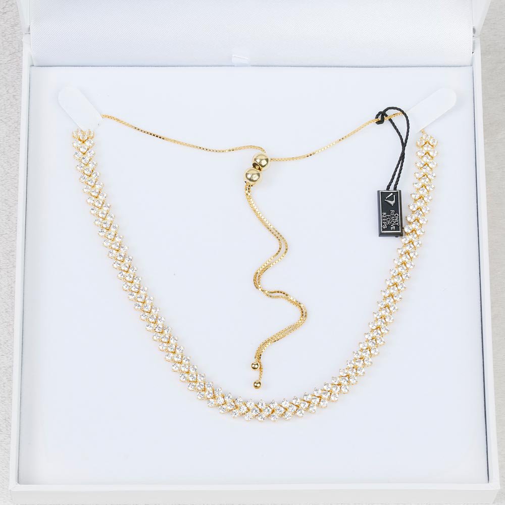 Eternity Three Row White Sapphire 18ct Gold Vermeil Adjustable Choker Tennis Necklace #3
