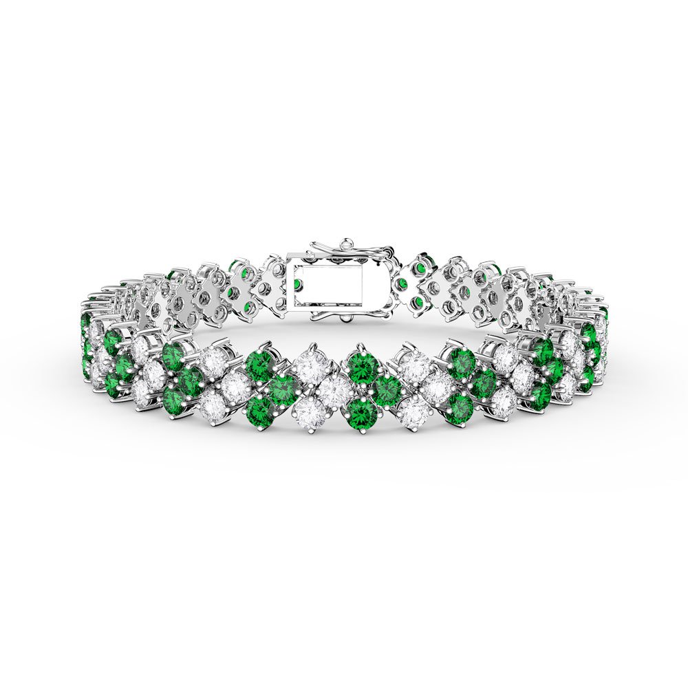 Eternity Three Row Emerald and Diamond CZ Silver Tennis Bracelet