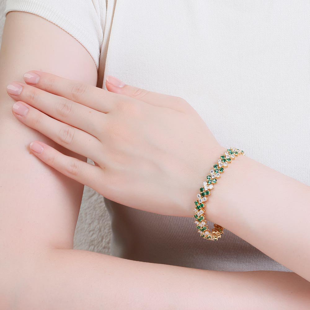 Three Row Emerald and White Sapphire 18ct Gold Vermeil Jewellery Set #4