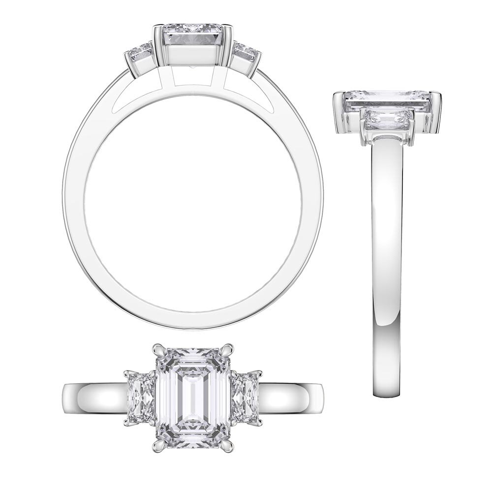 Princess 2ct Moissanite Emerald Cut 18ct White Gold Three Stone Engagement Ring #5