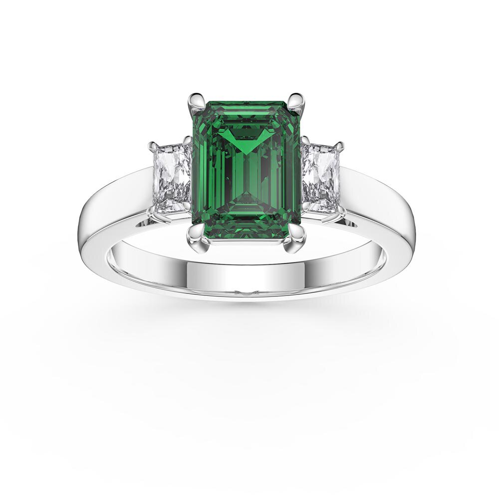 Princess 2ct Emerald Emerald Cut 18ct White Gold Diamond Three Stone Engagement Ring
