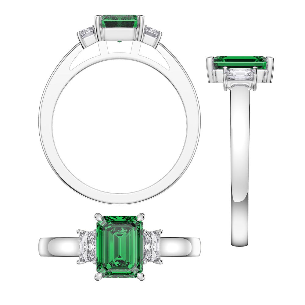 Princess 2ct Emerald Emerald Cut 9ct White Gold Moissanite Three Stone Proposal Ring #3