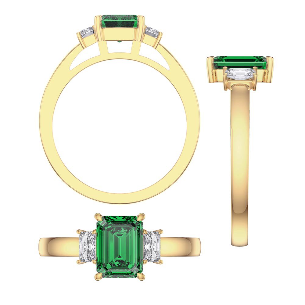 Princess 2ct Emerald Emerald Cut 18ct Yellow Gold Diamond Three Stone Engagement Ring #3