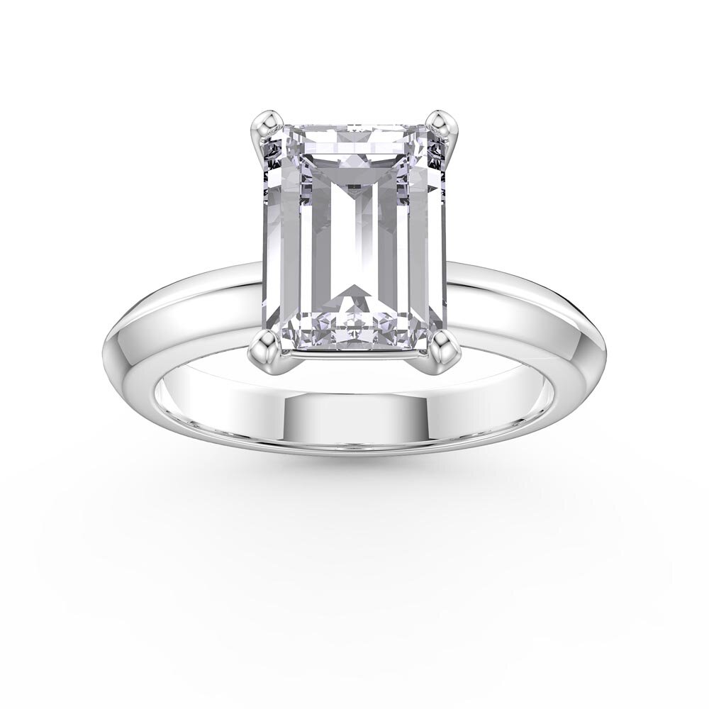 Unity 3ct White Sapphire Emerald Cut Solitaire 9ct White Gold Promise Ring