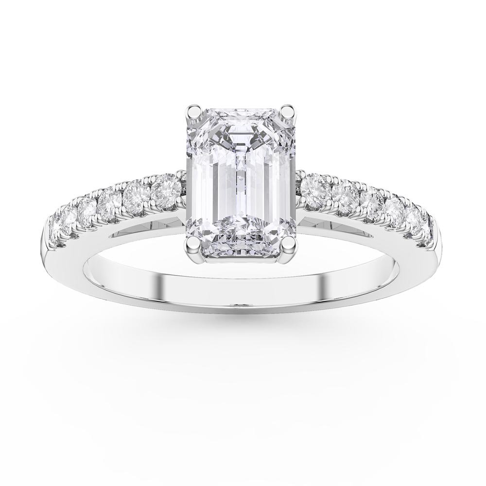 Unity 1ct Moissanite Emerald Cut Pave 18ct White Gold Engagement Ring