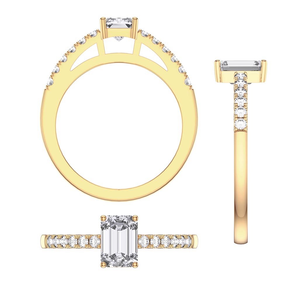Unity 1ct Moissanite Emerald Cut Diamond Pave 18ct Yellow Gold Engagement Ring #4