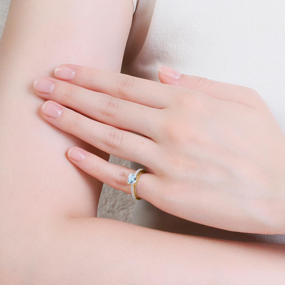 Unity 1ct Heart Aquamarine Diamond Pave 18ct Yellow Gold Engagement Ring #2