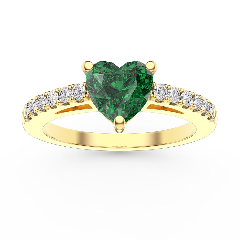 Unity 1ct Heart Emerald Diamond Pave 18ct Yellow Gold Engagement Ring