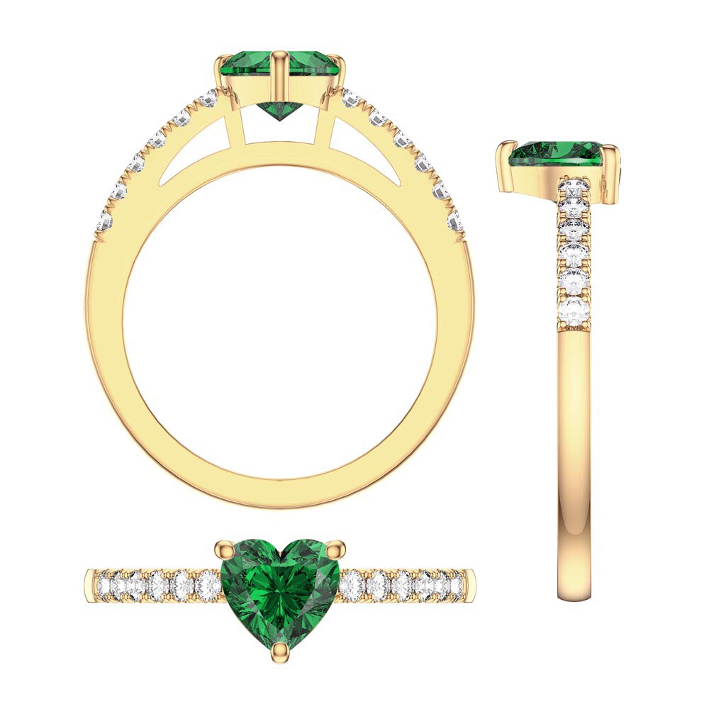 Unity 1ct Heart Emerald Diamond Pave 18ct Yellow Gold Engagement Ring #5