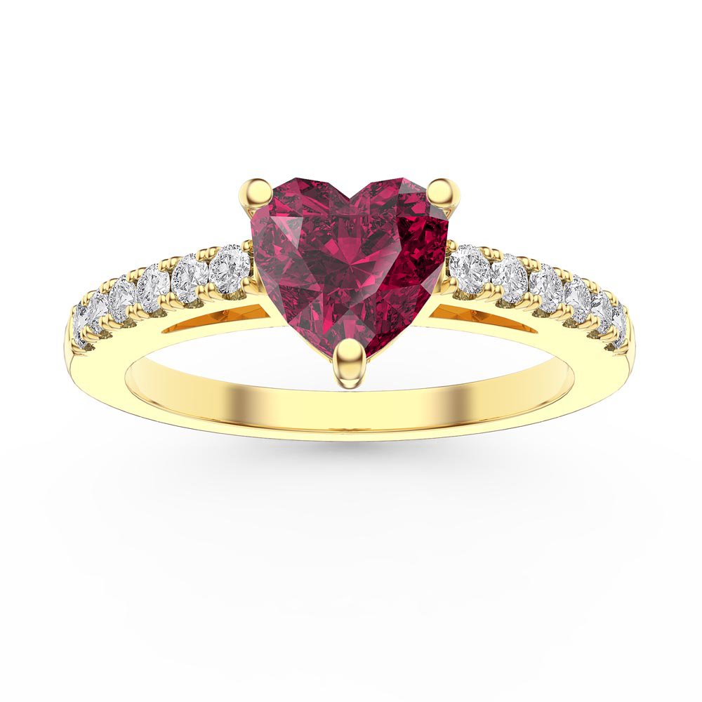 Unity Ruby Heart Diamond Pave 18ct Yellow Gold Engagement Ring
