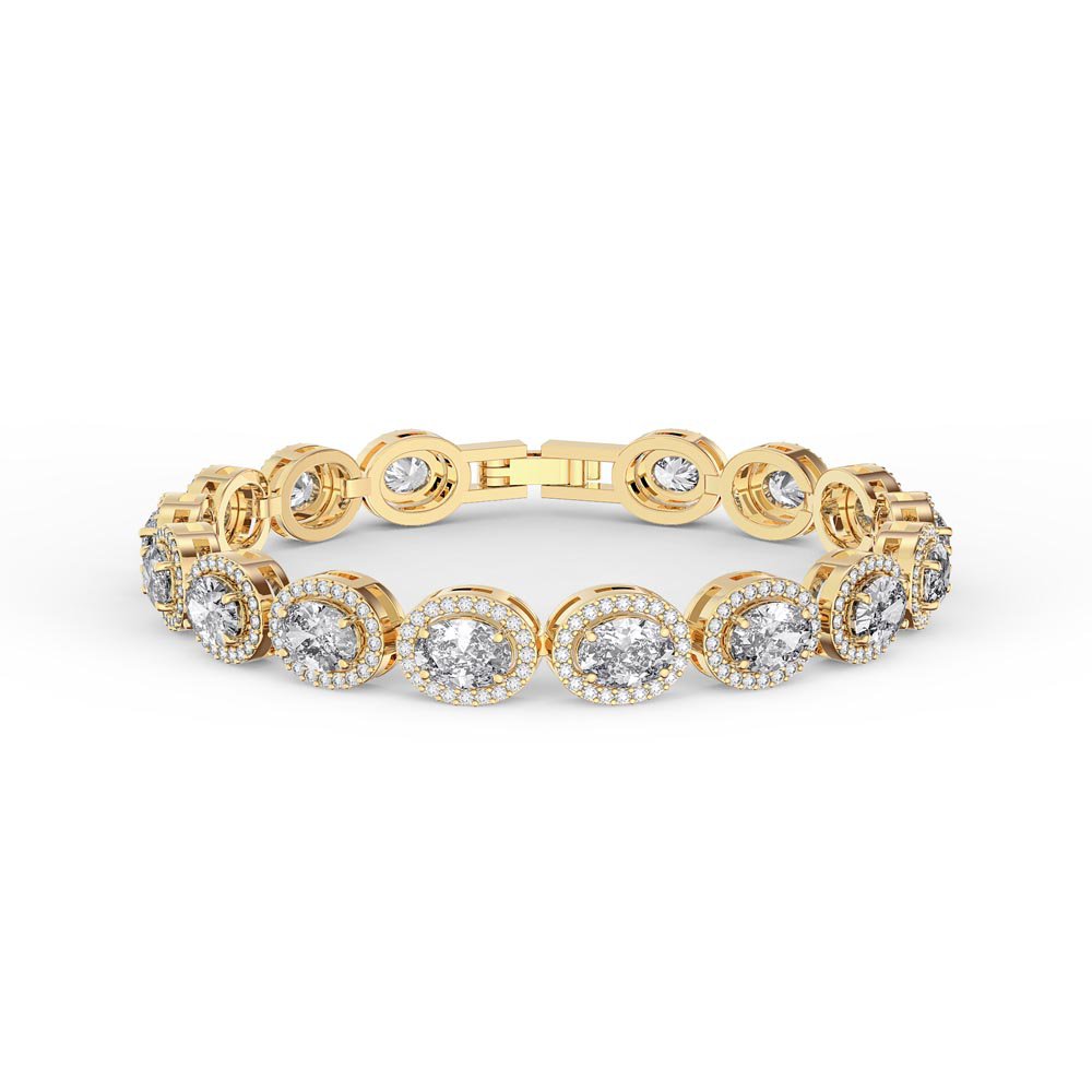Eternity White Sapphire and Lab Diamond Oval Halo 18ct Yellow Gold Tennis Bracelet