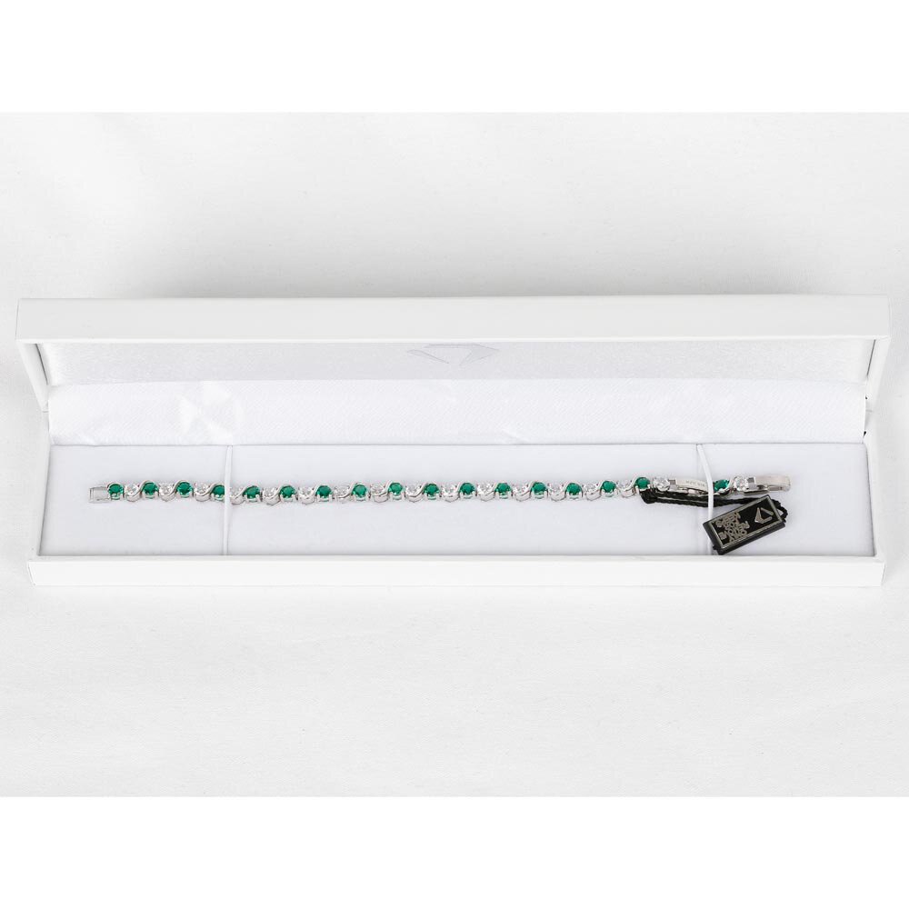 Infinity Emerald and Moissanite 9ct White Gold S Bar Tennis Bracelet #5