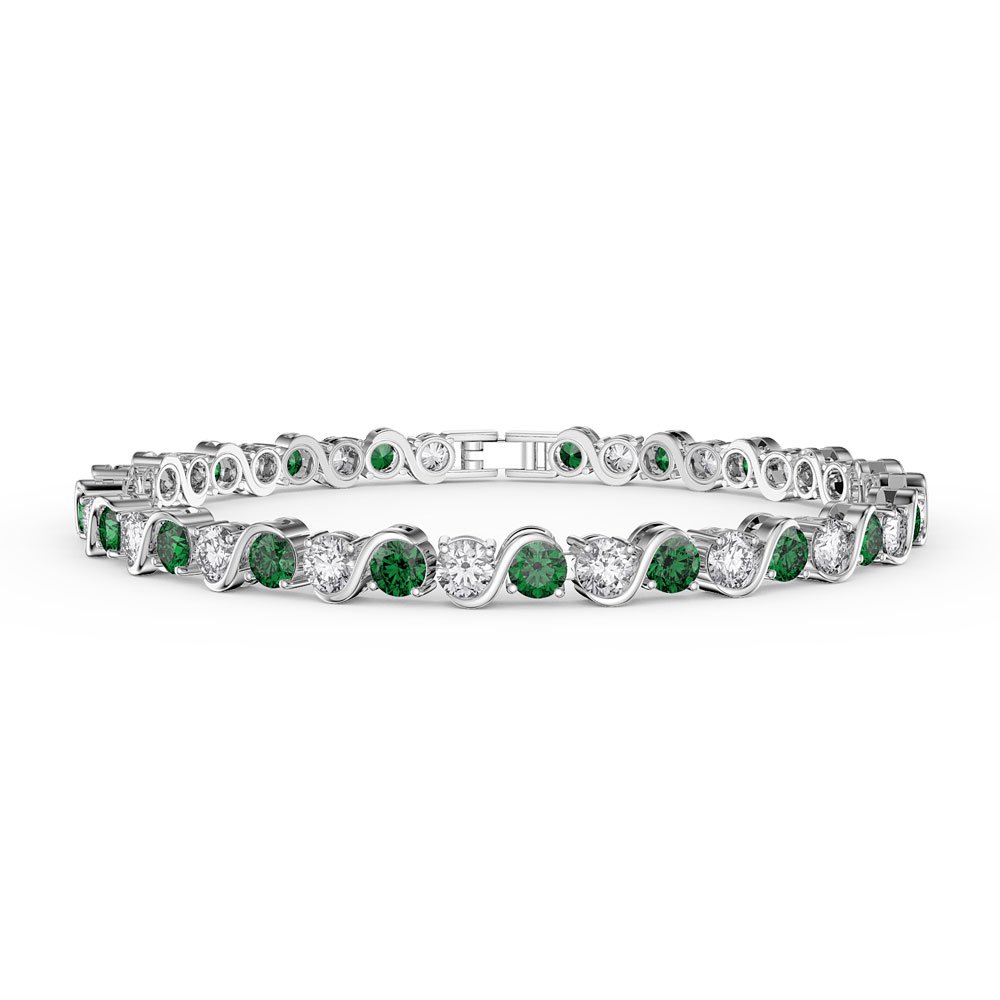 Infinity Emerald and Moissanite 18ct White Gold S Bar Tennis Bracelet