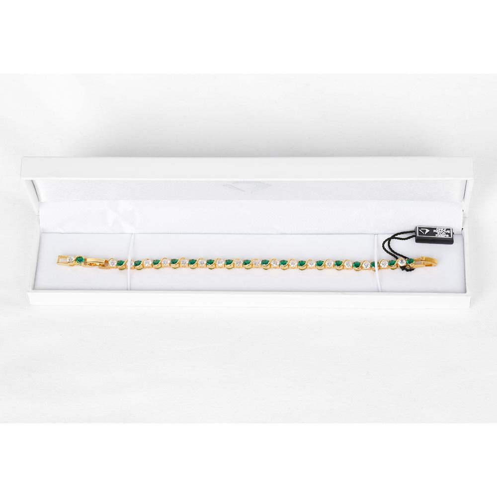 Infinity Emerald and Lab Grown Diamond 9ct Yellow Gold S Bar Tennis Bracelet #5