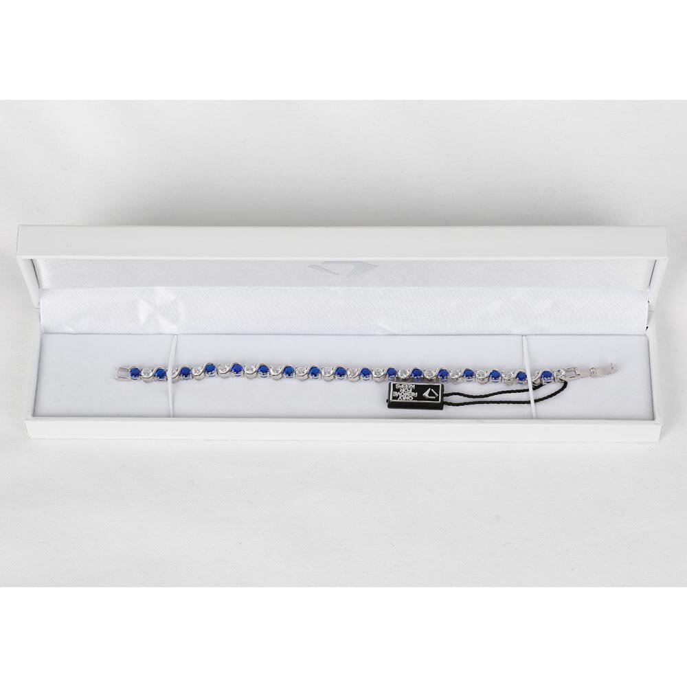 Infinity Blue and White Sapphire Platinum plated S Bar Silver Tennis Bracelet #5