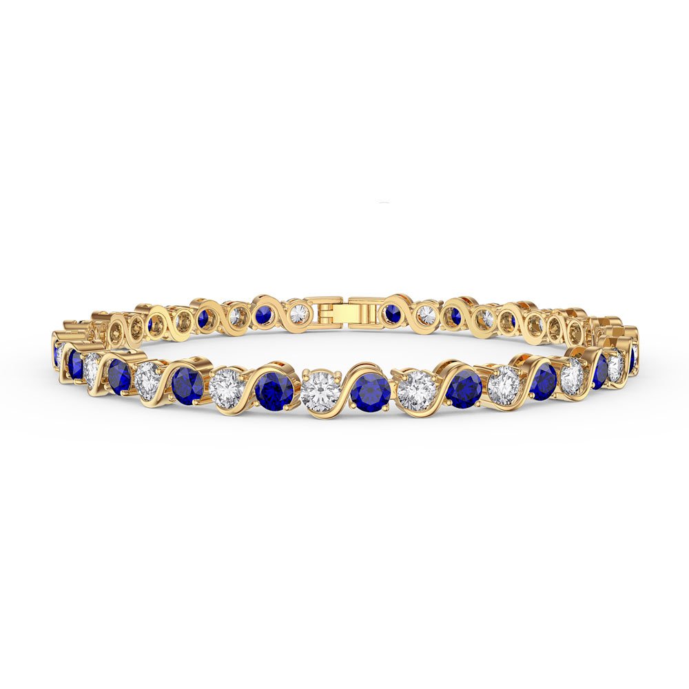 Infinity Sapphire and Moissanite 9ct Yellow Gold S Bar Tennis Bracelet