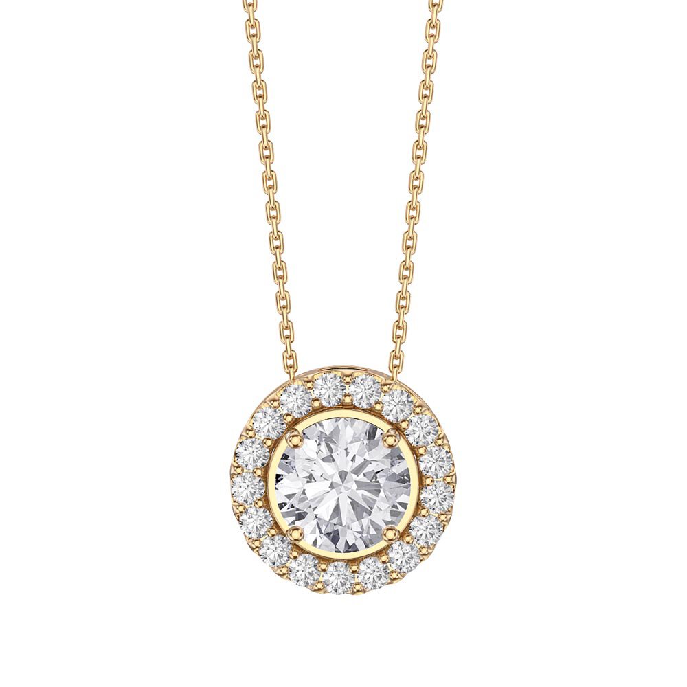 Infinity White Sapphire Solitaire and Halo 18ct Gold Vermeil Pendant Set