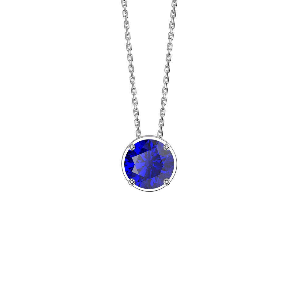 Infinity Sapphire Solitaire and Halo Platinum plated Silver Pendant Set #3