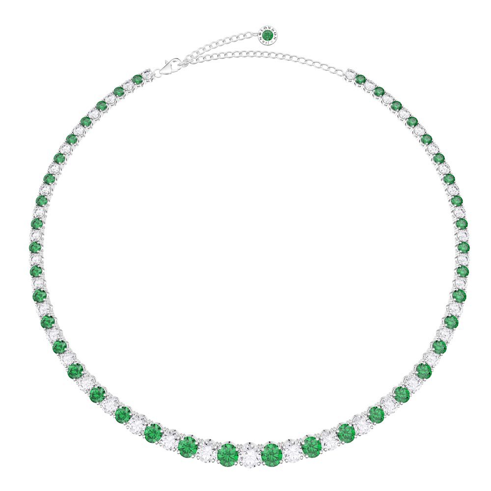 Eternity 30ct Emerald CZ Platinum plated Silver Graduated Tennis Necklace