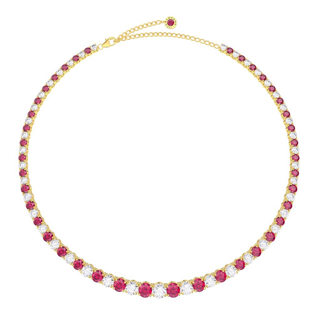Eternity 30ct Ruby 18ct Gold Vermeil Graduated Tennis Necklace