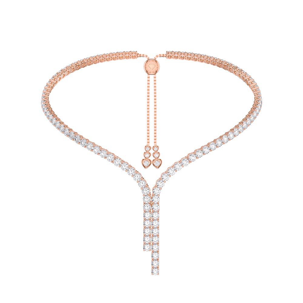 Eternity Asymmetric Drop Diamond CZ 18ct Rose Gold plated Silver Tennis Necklace