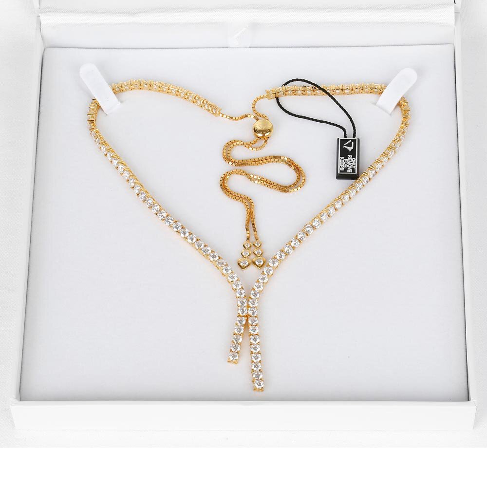 Eternity Asymmetric Drop Diamond CZ 18ct Gold plated Silver Tennis Necklace #3