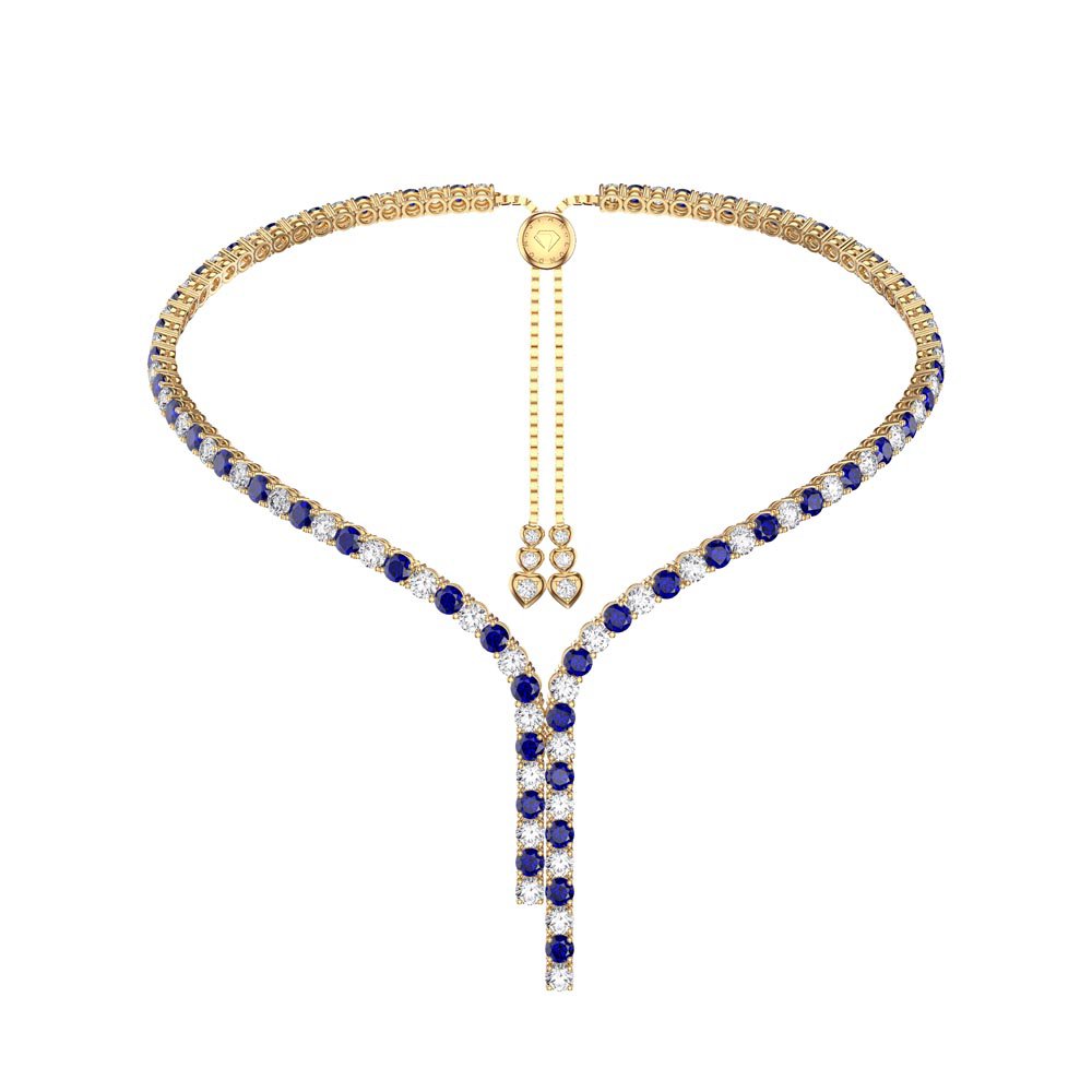 Eternity Asymmetric Drop Blue and White Sapphire 18ct Gold Vermeil Tennis Necklace