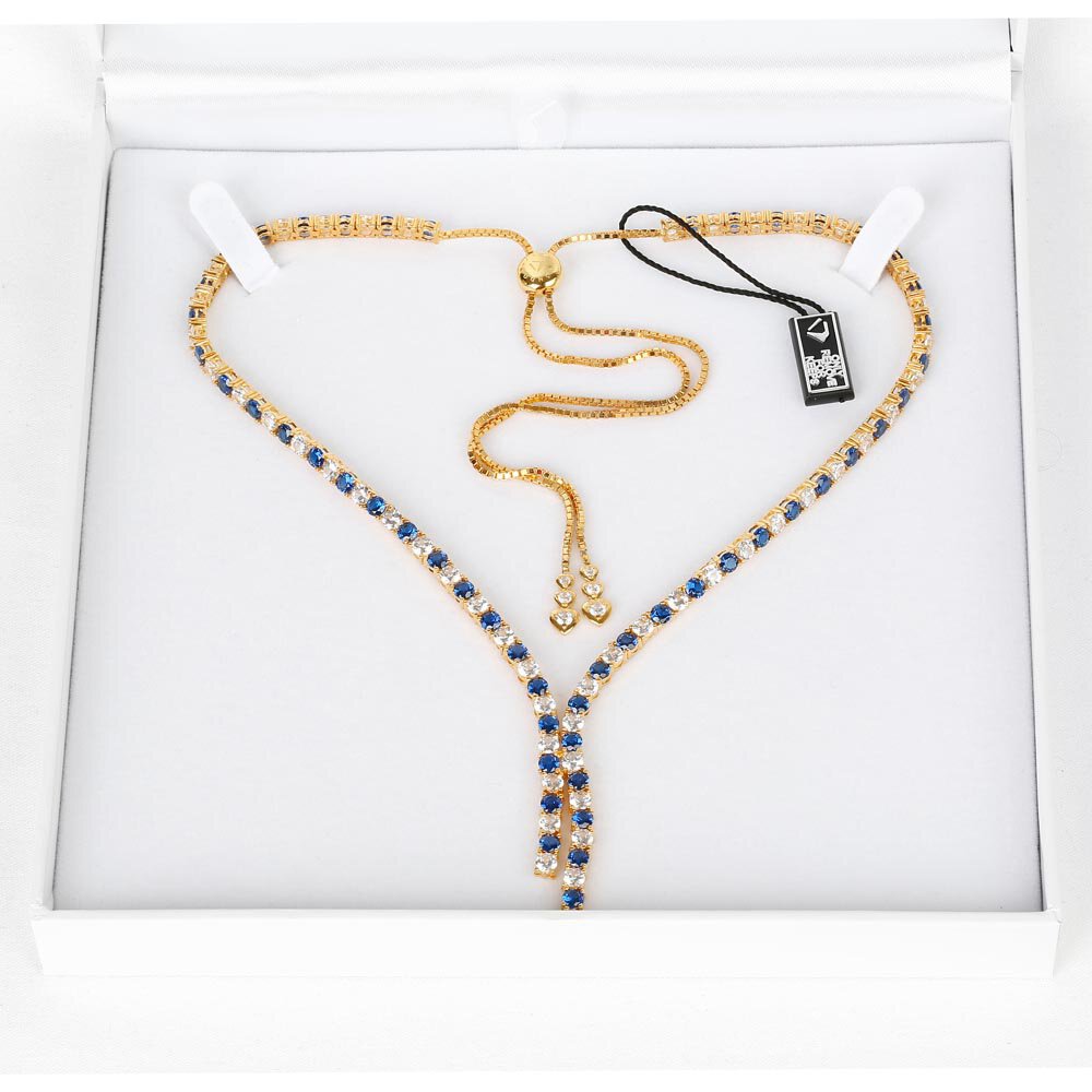 Eternity Asymmetric Drop Blue and White Sapphire 18ct Gold Vermeil Tennis Necklace #3