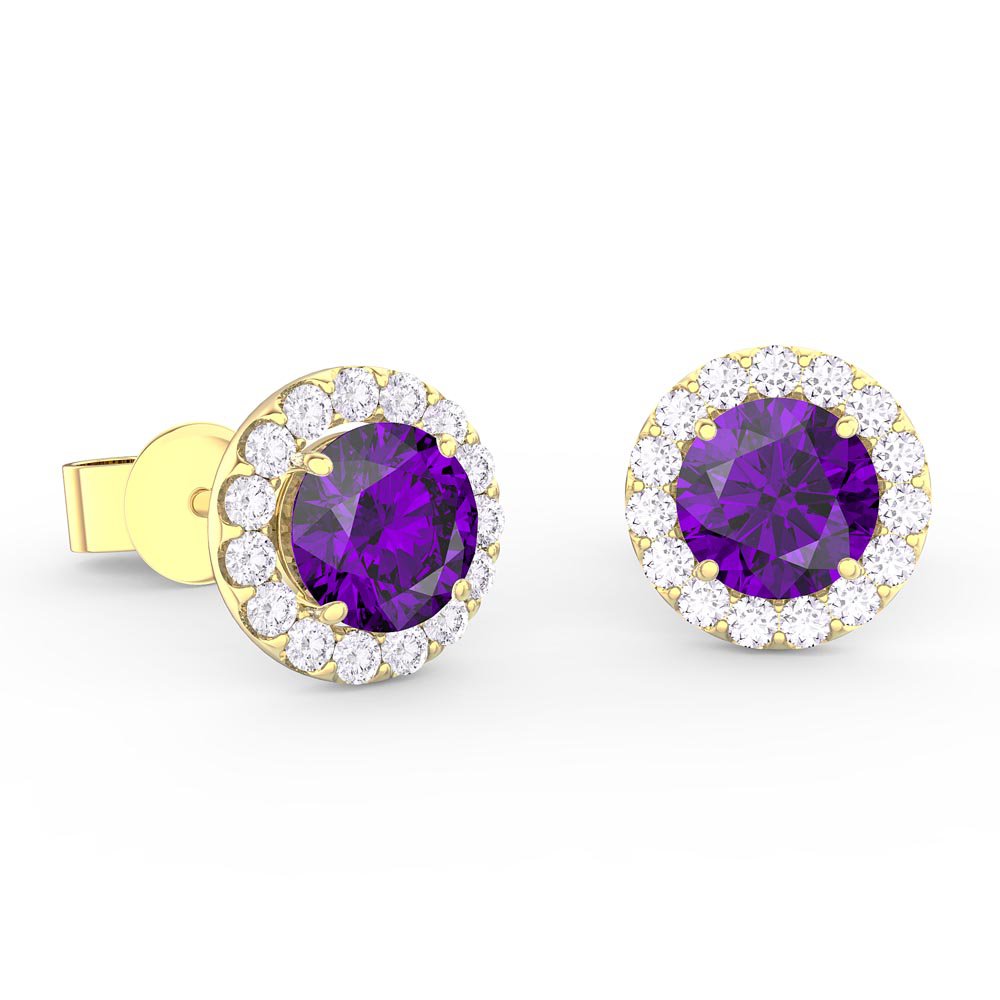 Halo 1ct Amethyst and Moissanite 18ct Yellow Gold Halo Stud Earrings
