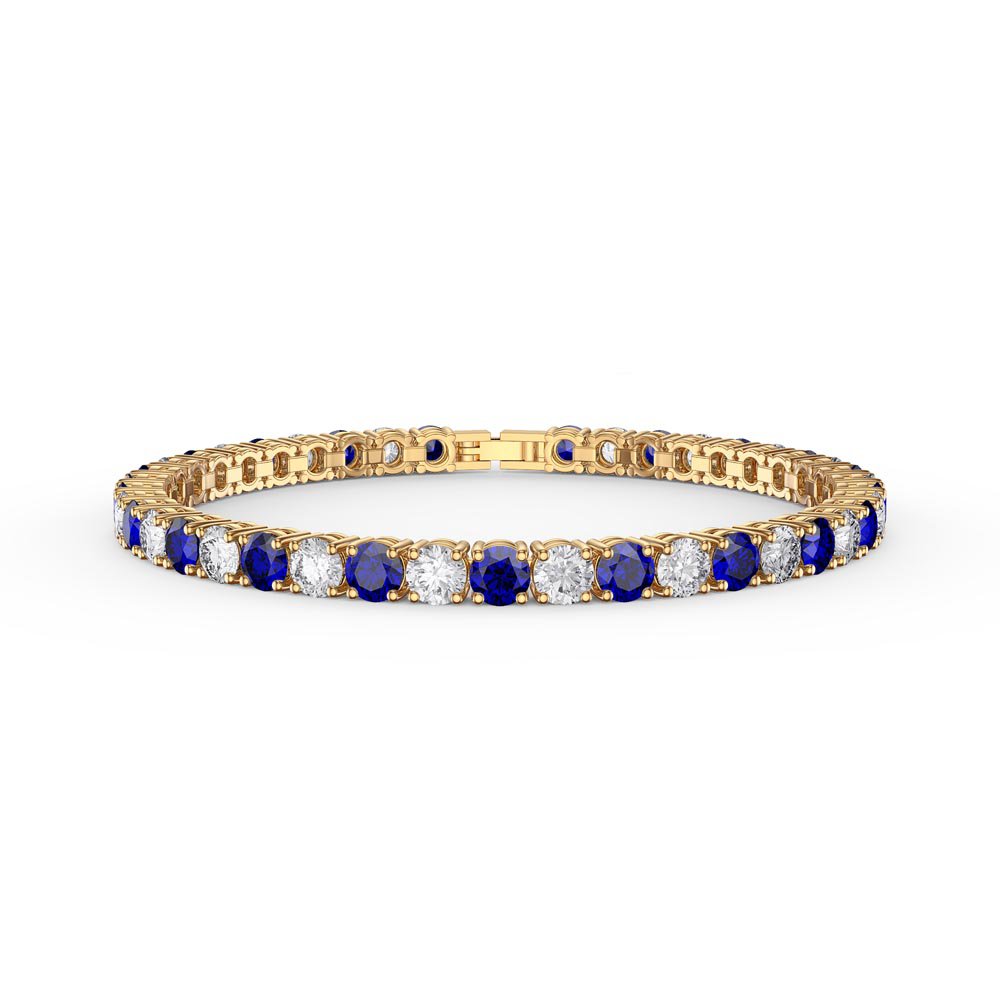 Eternity 10ct Sapphire and Diamond CZ 18ct Gold plated Silver Tennis Bracelet