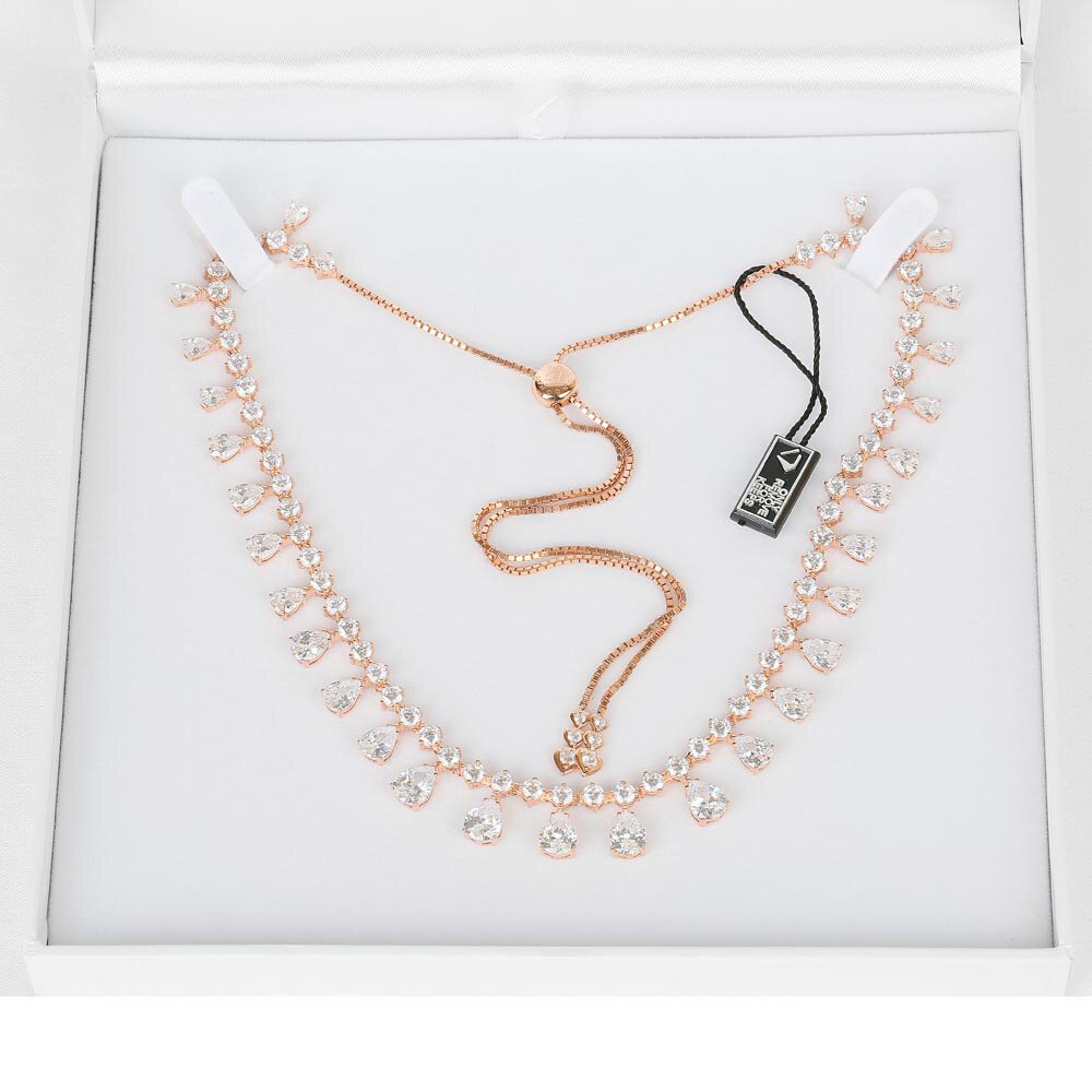 Princess Graduated Pear Drop White Sapphire 18ct Rose Gold Vermeil Choker Tennis Necklace #4