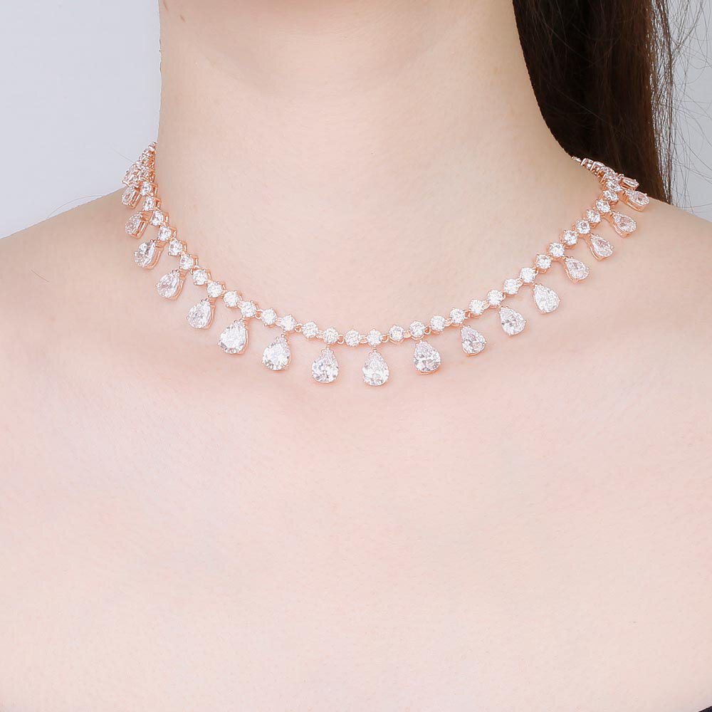 Princess Graduated Pear Drop White Sapphire 18ct Rose Gold Vermeil Choker Jewellery Set #2