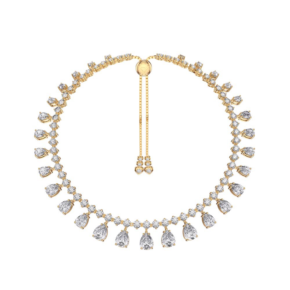 Princess Graduated Pear Drop Diamond CZ 18ct Gold plated Silver Choker Tennis Necklace
