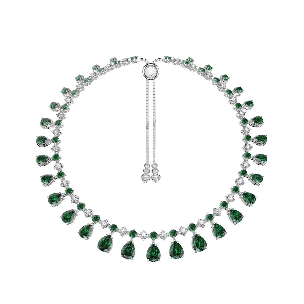Princess Graduated Pear Drop Emerald and White Sapphire Platinum plated Silver Choker Tennis Necklace
