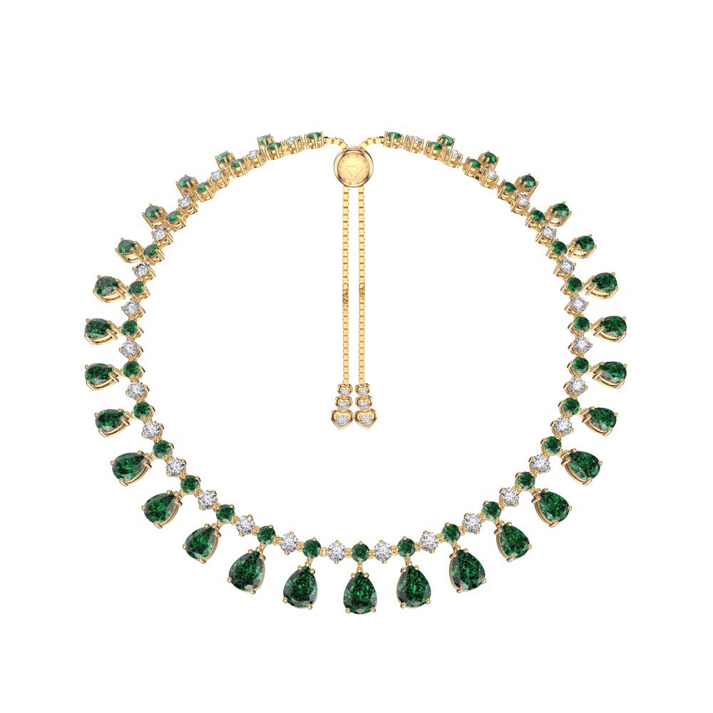 Princess Graduated Pear Drop Emerald and Diamond CZ 18ct Gold plated Silver Choker Tennis Necklace