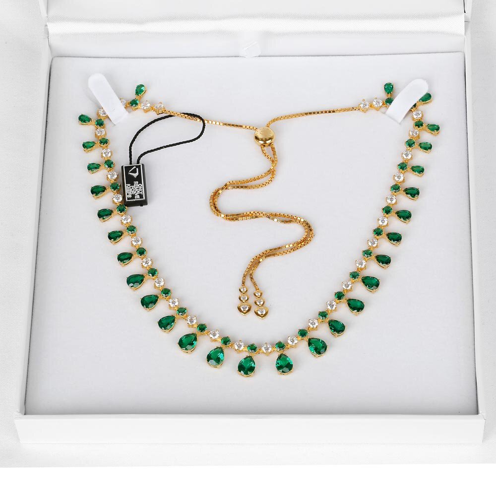 Princess Graduated Pear Drop Emerald and White Sapphire 18ct Gold Vermeil Choker Tennis Necklace #3