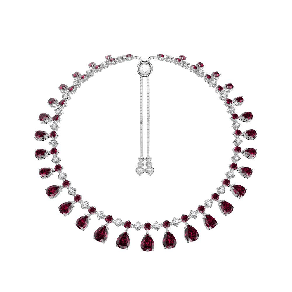 Princess Graduated Pear Drop Ruby and White Sapphire Platinum plated Silver Choker Tennis Necklace