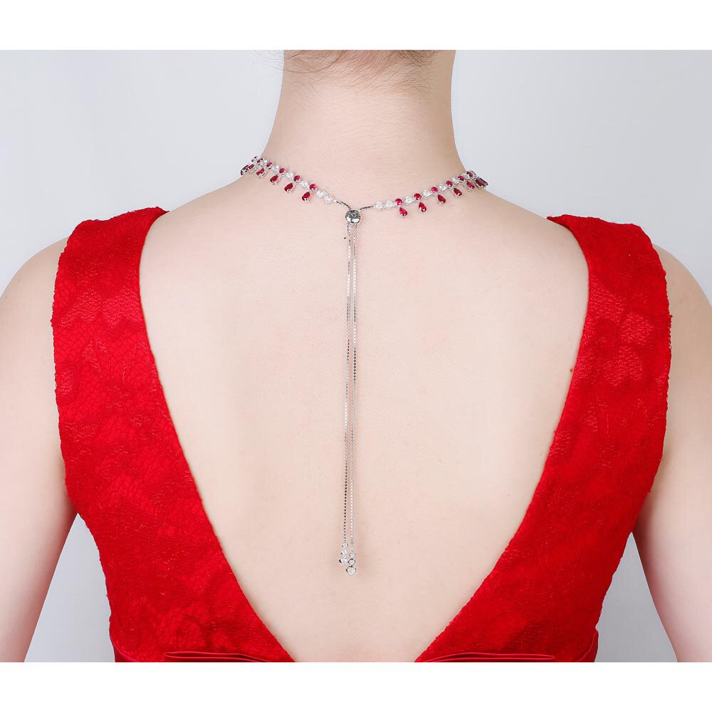 Princess Graduated Pear Drop Ruby Rhodium plated Silver Choker Jewellery Set #3