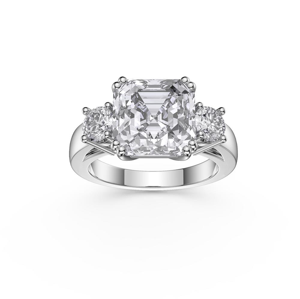 Princess 3ct Moissanite Asscher Cut 9ct White Gold Three Stone Proposal Ring