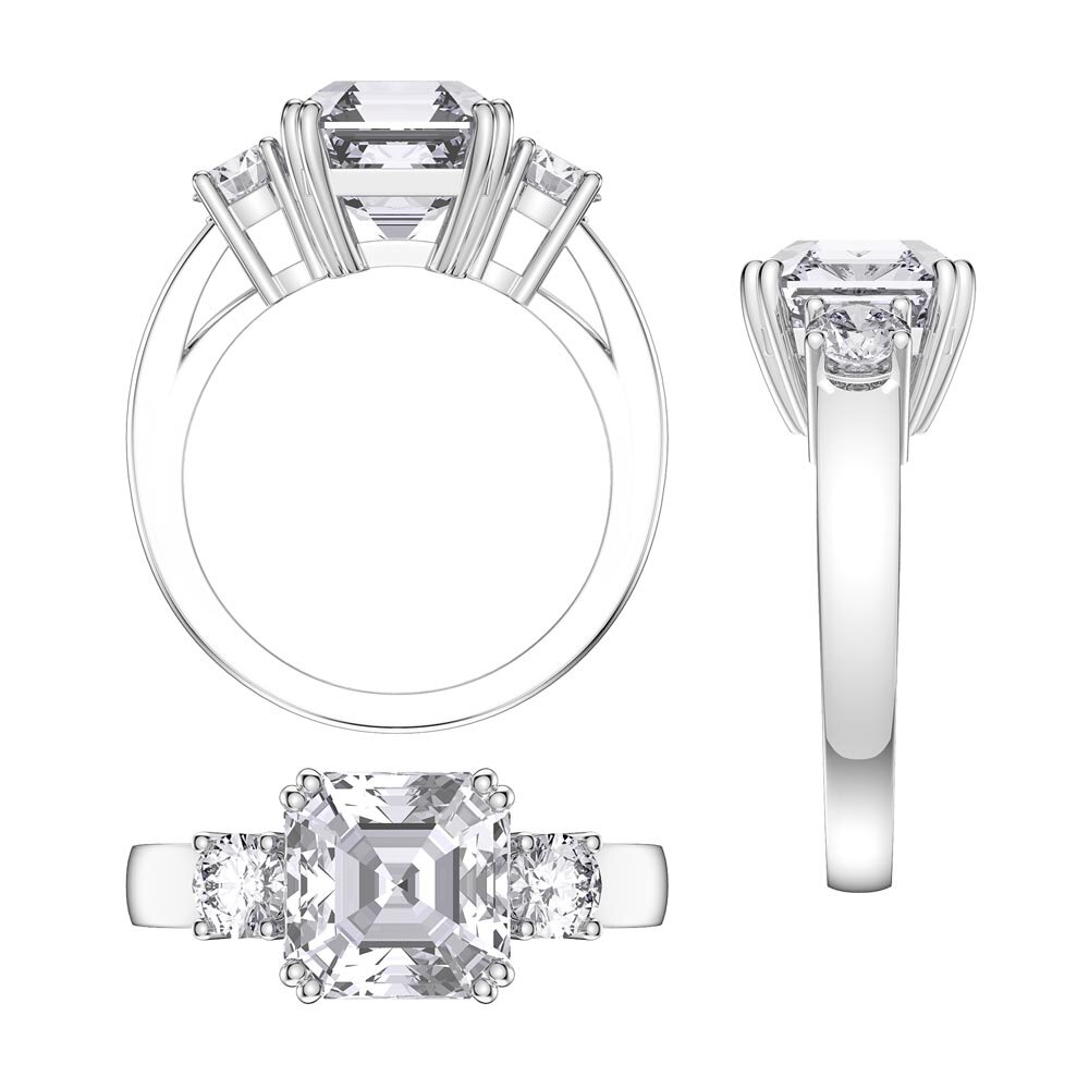 Princess 3ct White Sapphire Asscher Cut Platinum plated Silver Three Stone Promise Ring #5