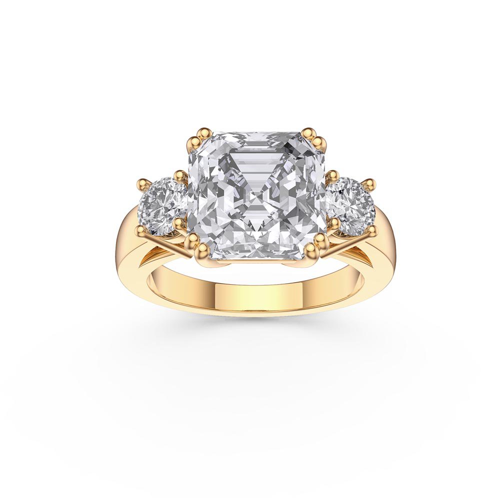 Princess 3ct Moissanite Asscher Cut 9ct Yellow Gold Three Stone Proposal Ring