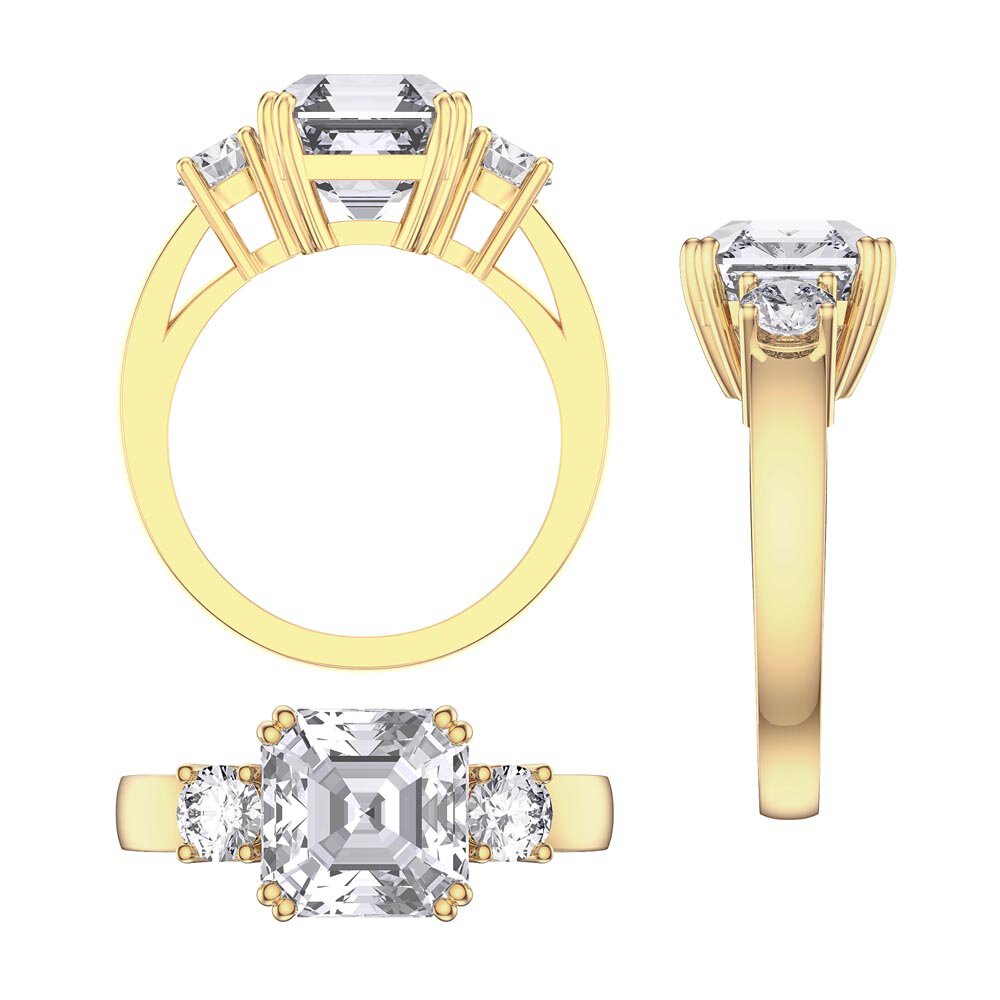 Princess 3ct White Sapphire Asscher Cut 9ct Yellow Gold Three Stone Proposal Ring #4