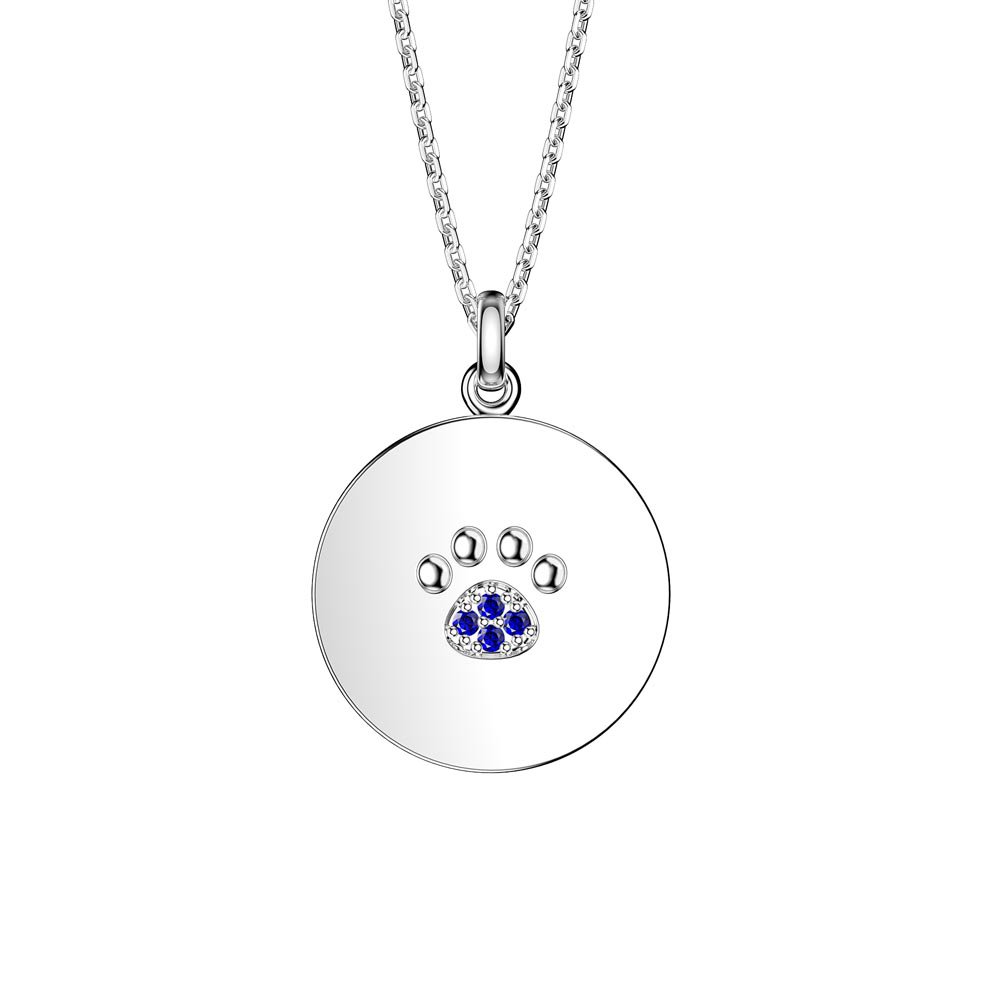 Charmisma Sapphire Platinum plated Silver Paw Pendant 25mm