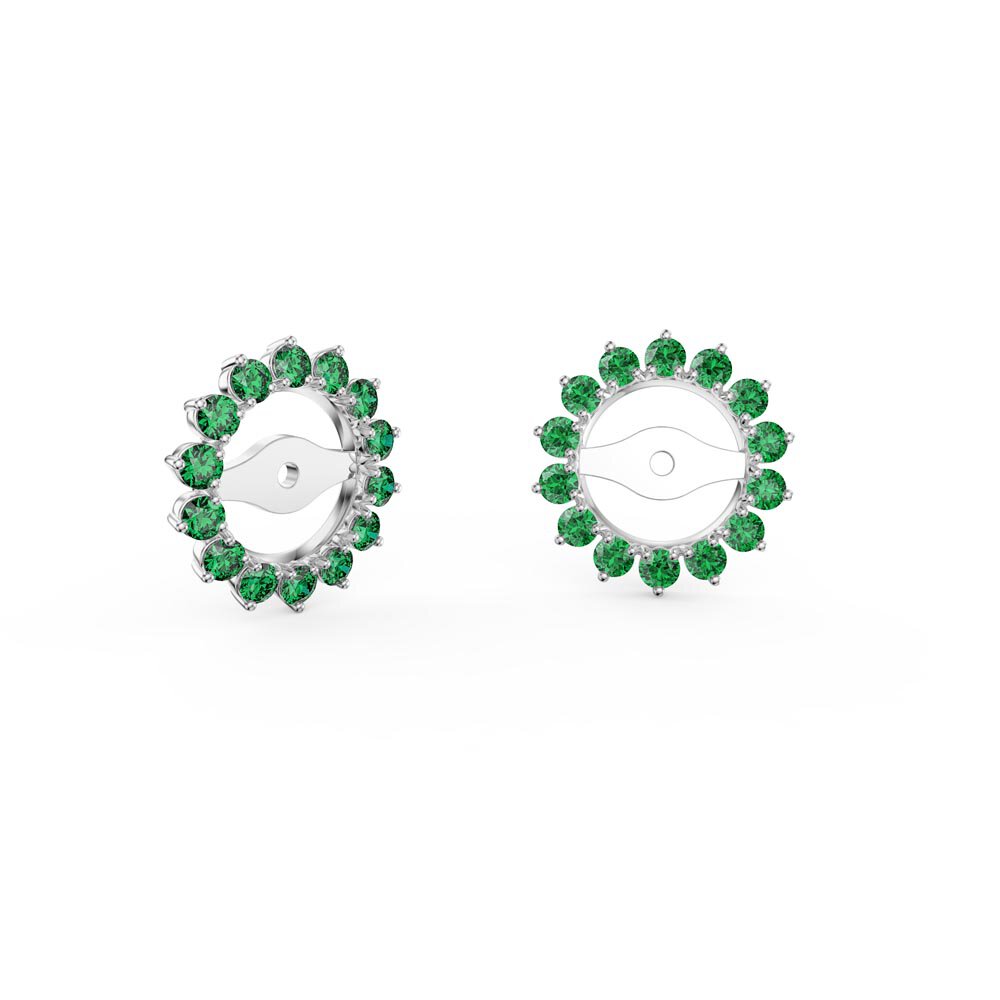 Fusion White Sapphire Platinum plated Silver Stud Earrings Emerald Halo Jacket Set #3