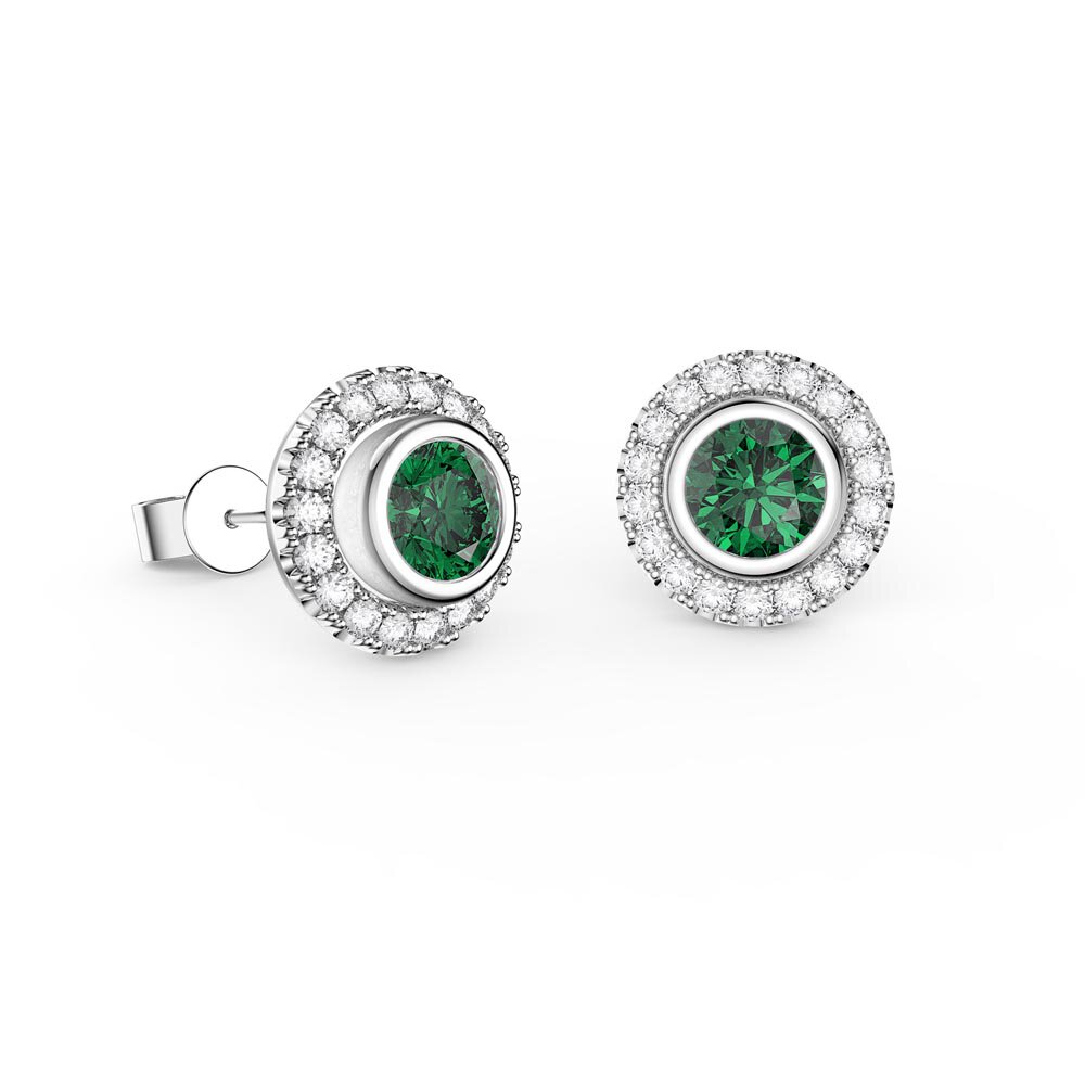 Infinity Emerald and Moissanite 18ct White Gold Stud Earrings Halo Jacket Set #2