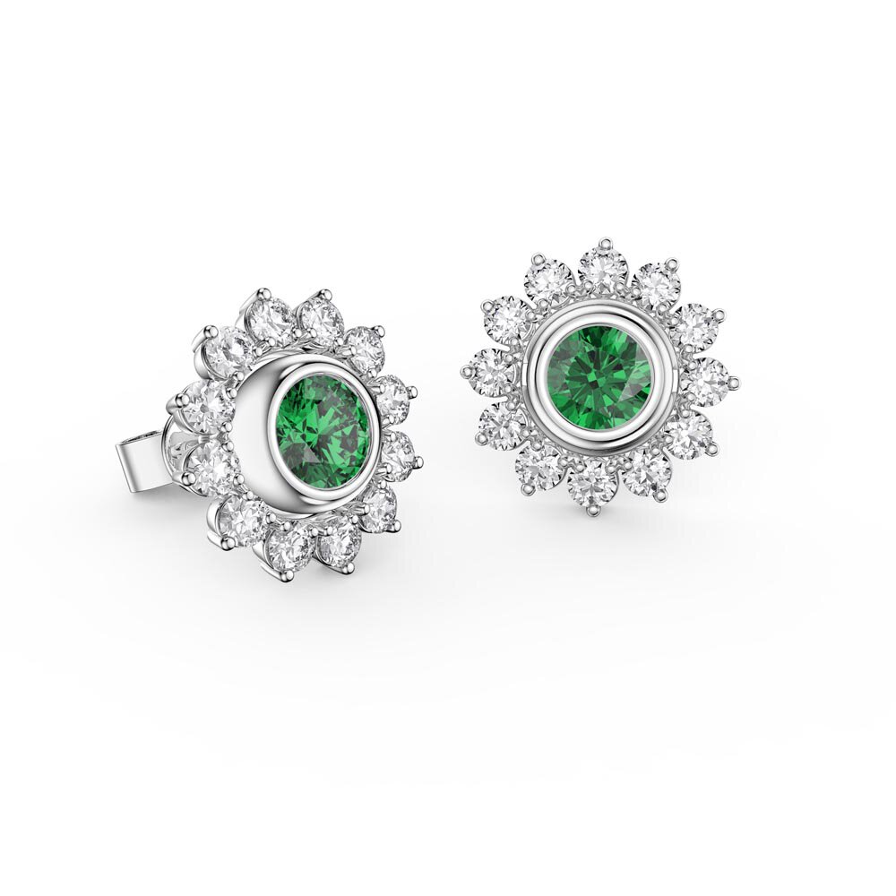 Infinity Emerald Platinum plated Silver Stud Starburst Earrings Halo Jacket Set #2