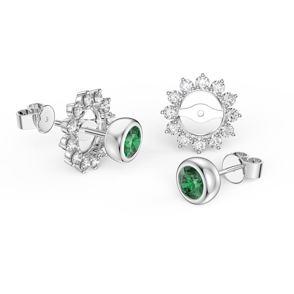 Infinity Emerald Platinum plated Silver Stud Starburst Earrings Halo Jacket Set