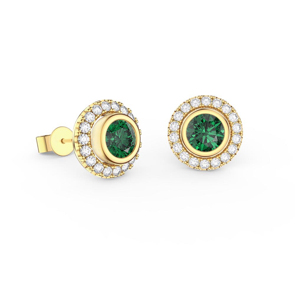 Infinity Emerald and White Sapphire 9ct Yellow Gold Stud Earrings Halo Jacket Set #2
