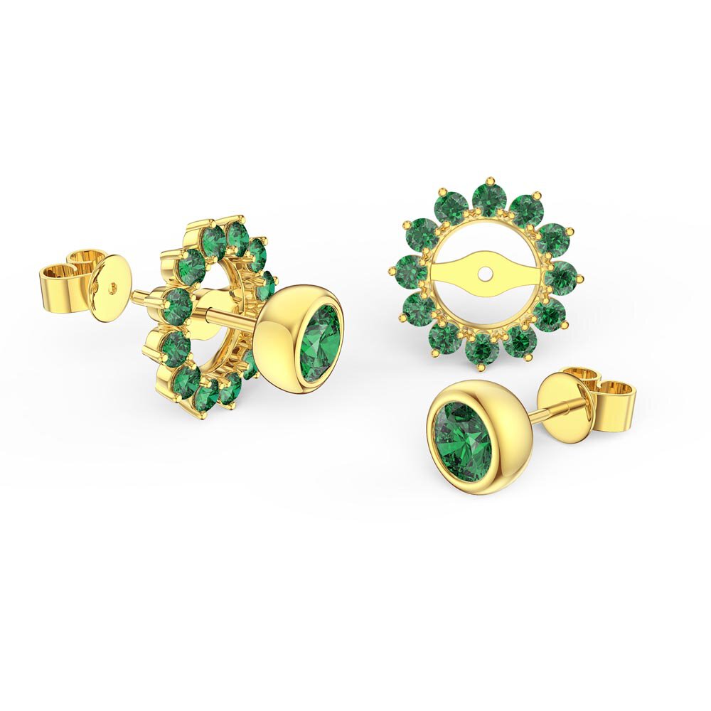 Infinity Emerald 18ct Yellow Gold Stud Gemburst Earrings Halo Jacket Set