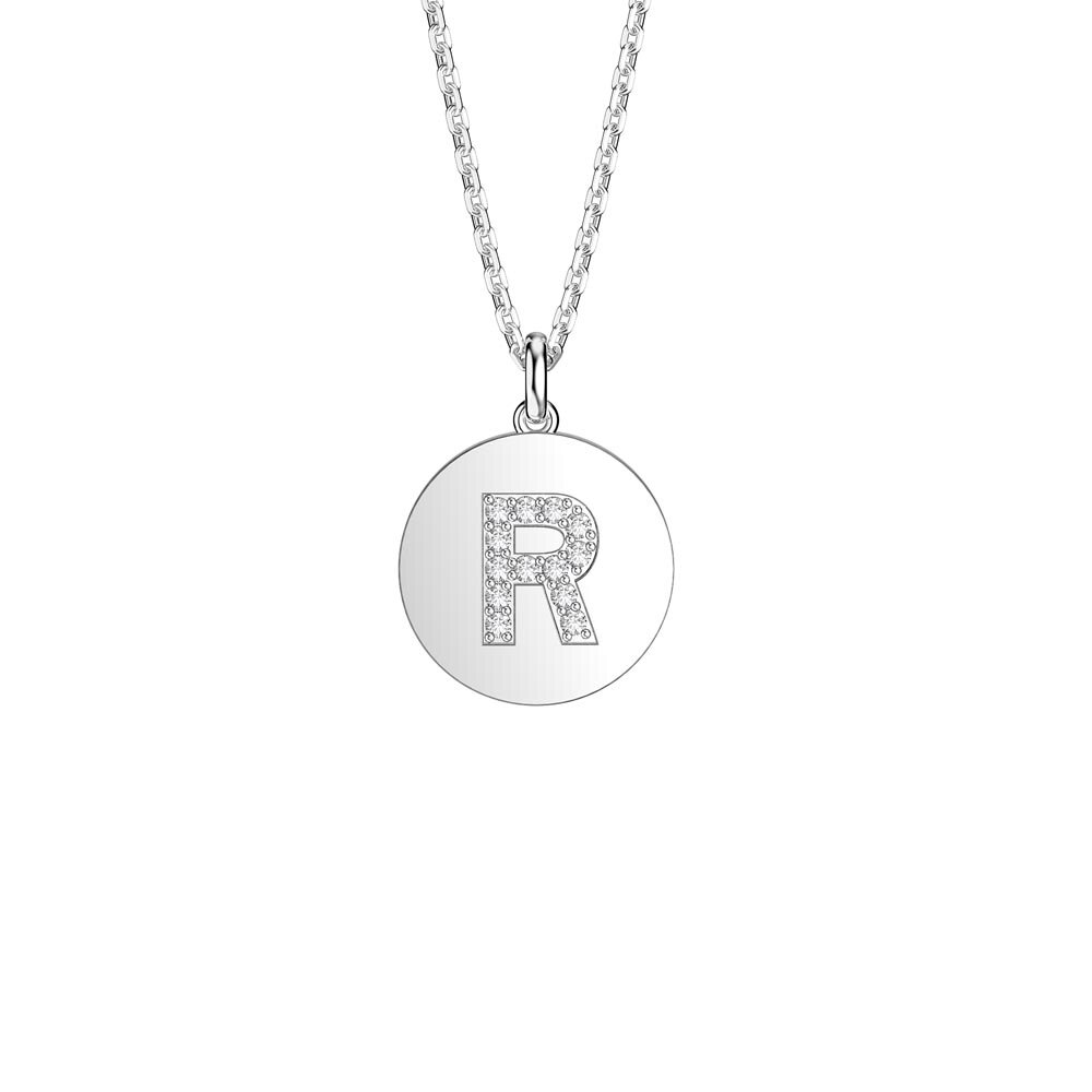 Charmisma Moissanite Pave Platinum plated Silver Alphabet Pendant R